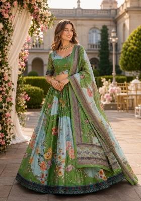 Green Embroidered Silk Lehenga Set