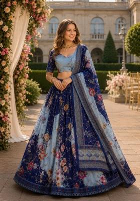 Grey Embroidered Silk Lehenga Set