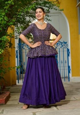 Violet Embroidered Silk Lehenga Set
