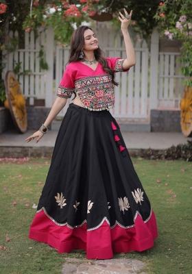 Black Mirror Work Silk Chaniya Choli Set For Navratri And Garba