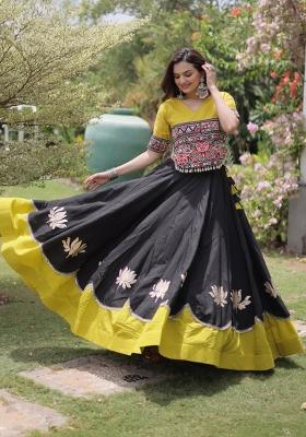 Black Mirror Work Silk Chaniya Choli Set For Navratri And Garba