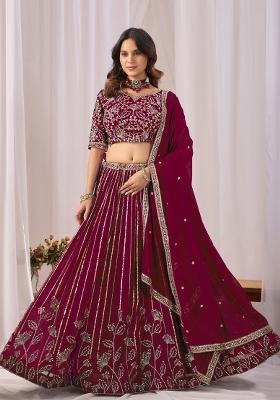 Maroon Embroidered Georgette Lehenga Set