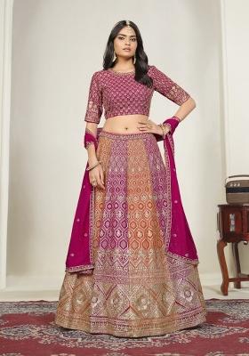 Rani Pink Embroidered Georgette Lehenga Set