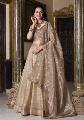 Beige Embroidered Organza Lehenga Set