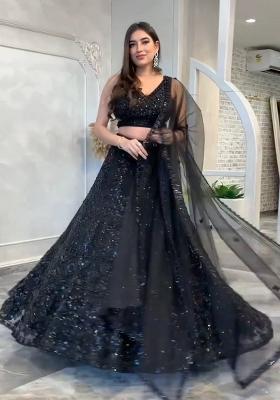 Black Embroidered Net Lehenga Set