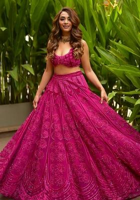 Pink Sequin Work Silk Lehenga Set