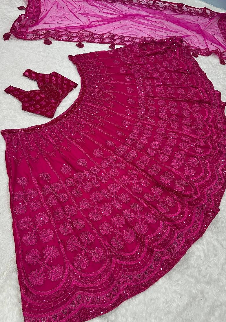 Pink Sequin Work Silk Lehenga Set - Indya