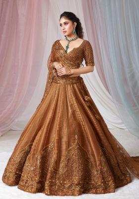 Golden Embroidered Satin Lehenga Set
