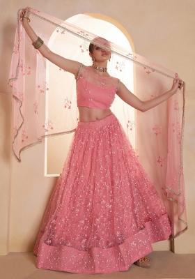 Light Pink Embroidered Net Lehenga Set