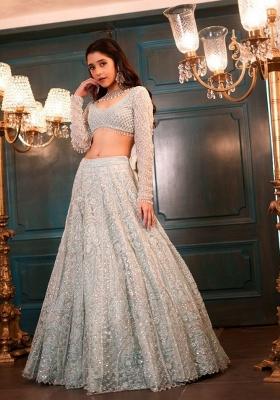 Sky Blue Sequin Work Net Lehenga Set