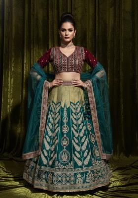 Green Sequin Work Silk Lehenga Set