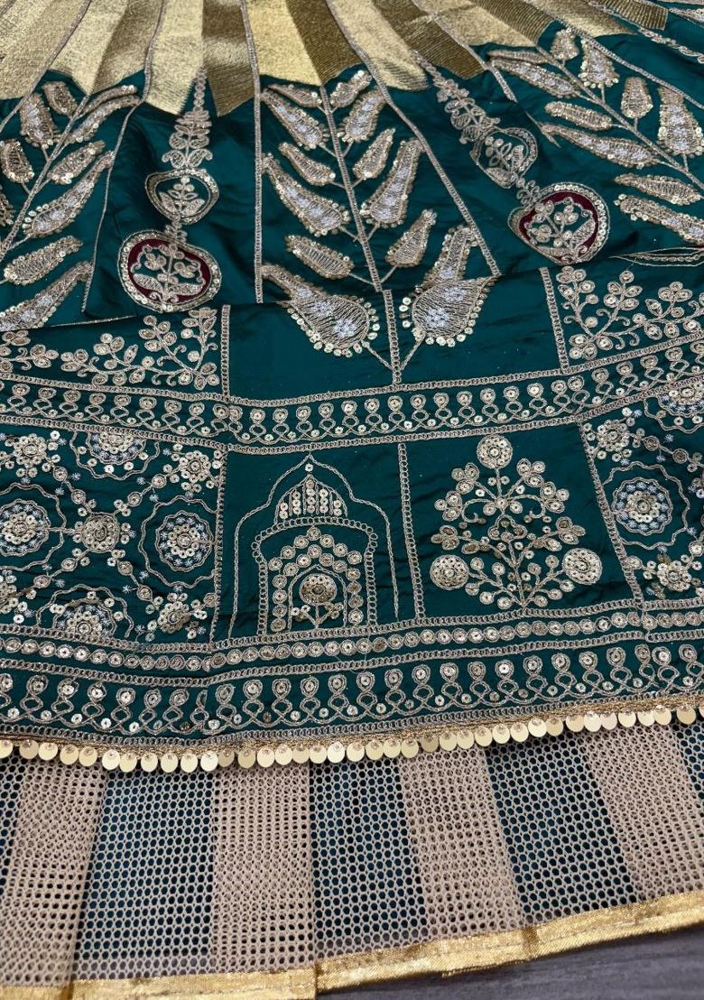 Green Sequin Work Silk Lehenga Set - Indya