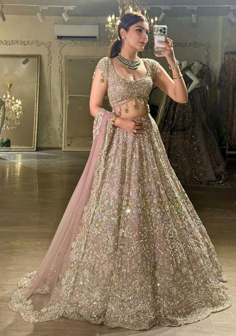 Pink Sequin Work Georgette Lehenga Set - Indya