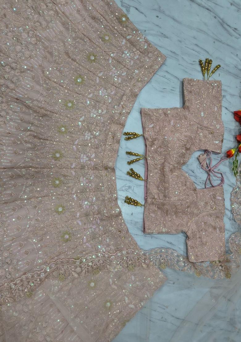 Pink Sequin Work Georgette Lehenga Set - Indya