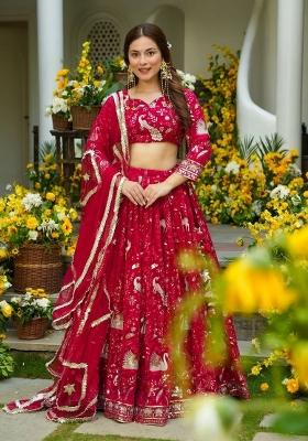 Red Sequin Work Georgette Lehenga Set