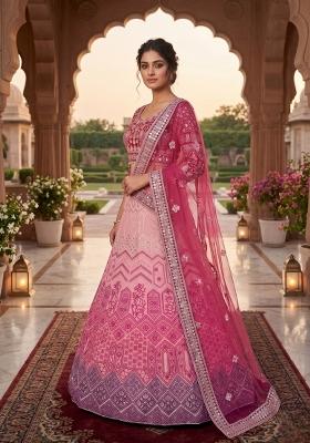 Multicolor Embroidered Georgette Lehenga Set