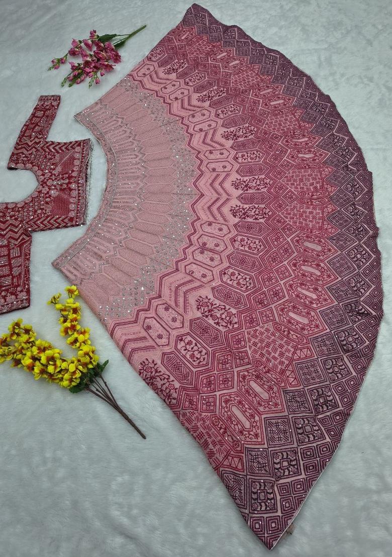 Multicolor Embroidered Georgette Lehenga Set - Indya