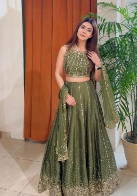 Green Sequin Work Silk Lehenga Set