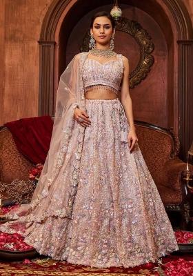 Light Pink Sequin Work Georgette Lehenga Set