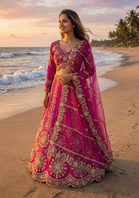 Pink Embroidered Silk Lehenga Set