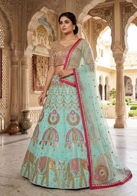 Light Green Sequin Work Silk Lehenga Set