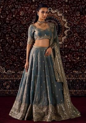 Blue Zari Work Silk Lehenga Set