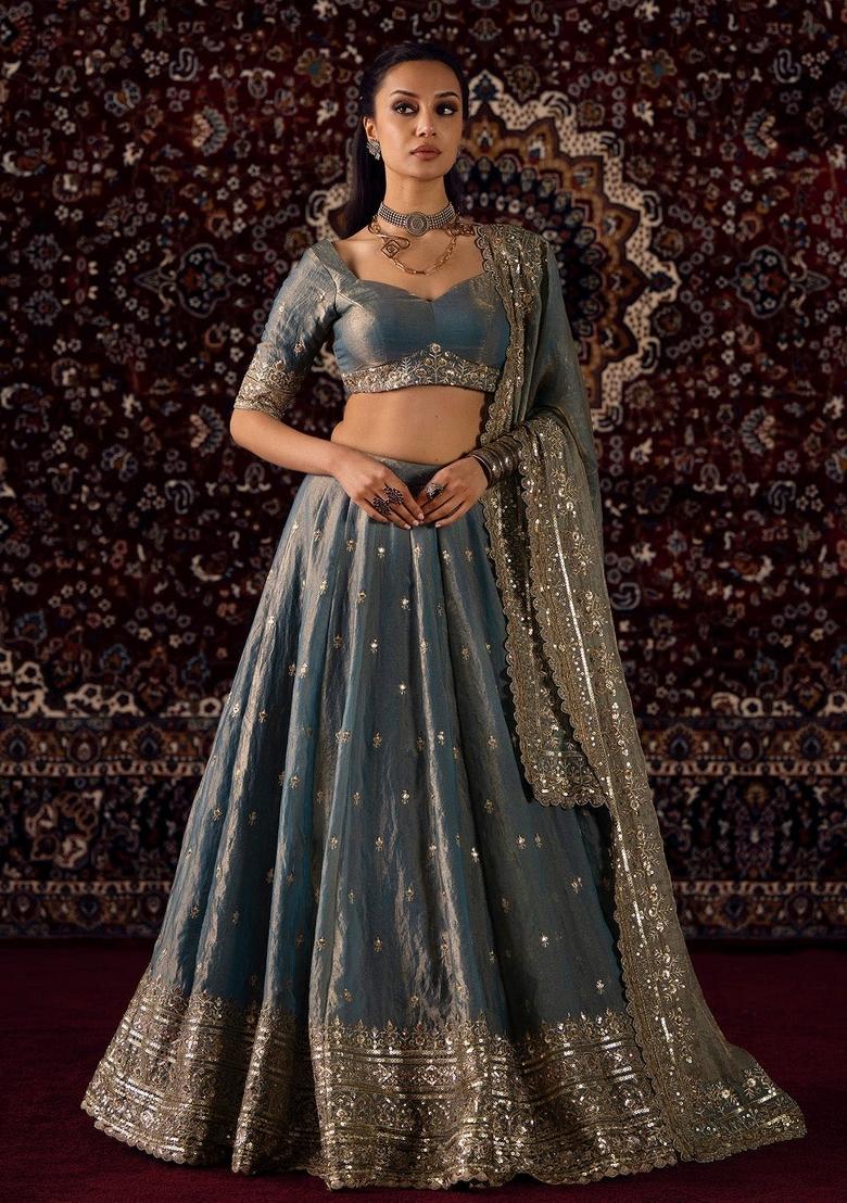 Blue Zari Work Silk Lehenga Set - Indya