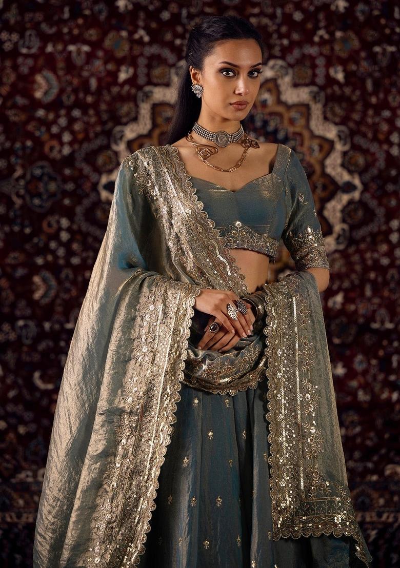 Blue Zari Work Silk Lehenga Set - Indya