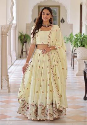Light Yellow Sequin Work Silk Lehenga Set