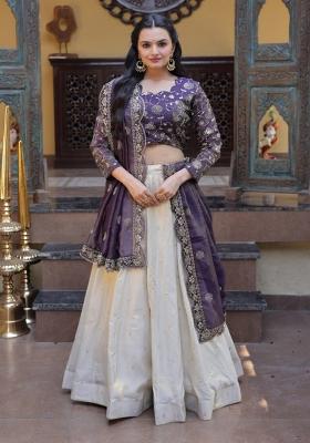 Purple Embroidered Silk Lehenga Set