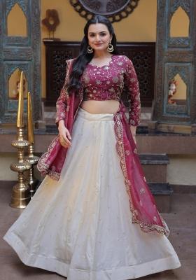 Magenta Sequin Work Silk Lehenga Set