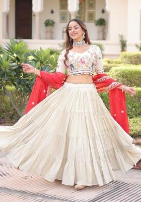 Red Embroidered Silk Lehenga Set