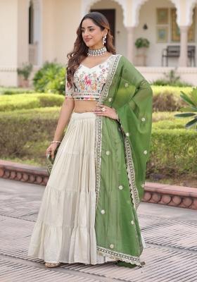 Green Embroidered Silk Lehenga Set