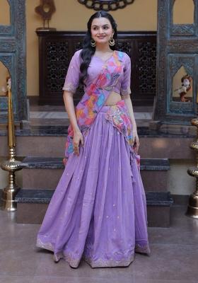 Purple Sequin Work Silk Lehenga Set