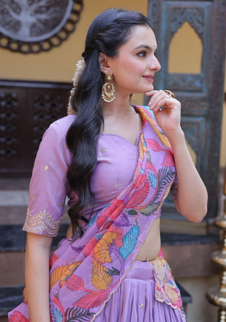 Purple Sequin Work Silk Lehenga Set - Indya