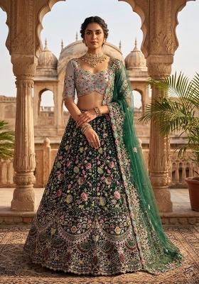 Black Embroidered Georgette Lehenga Set