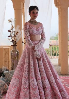 Pink Embroidered Silk Lehenga Set