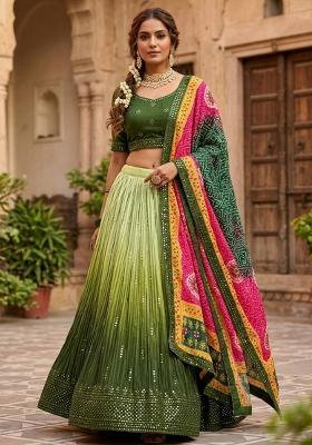 Mehendi Embroidered Silk Lehenga Set
