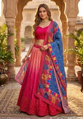 Pink Embroidered Silk Lehenga Set