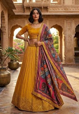 Yellow Embroidered Silk Lehenga Set