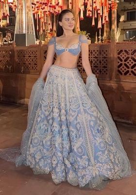 Sky Blue Embroidered Silk Lehenga Set