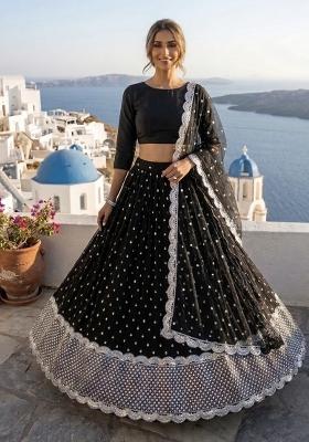 Black Embroidered Georgette Lehenga Set