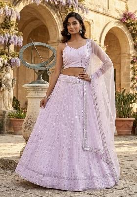 Pink Embroidered Georgette Lehenga Set