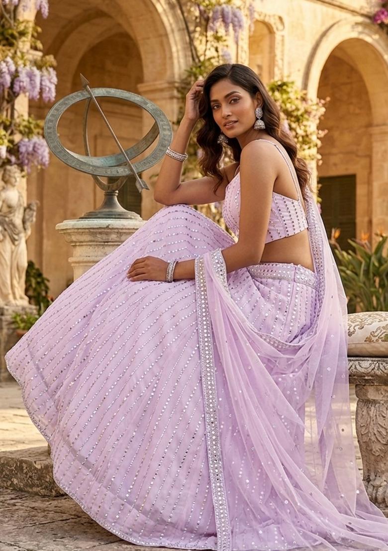 Pink Embroidered Georgette Lehenga Set - Indya