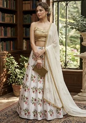 White Embroidered Silk Lehenga Set