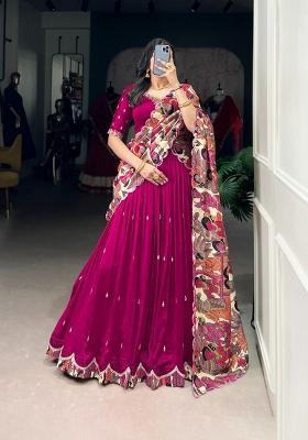 Pink Embroidered Silk Lehenga Set