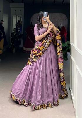 Lavender Embroidered Silk Lehenga Set