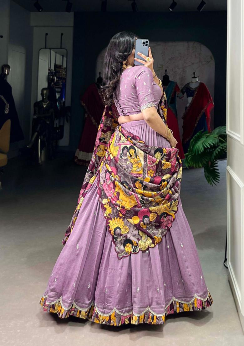 Lavender Embroidered Silk Lehenga Set - Indya