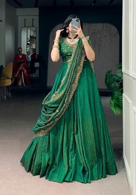 Green Embroidered Silk Lehenga Set