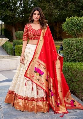White Embroidered Silk Lehenga Set